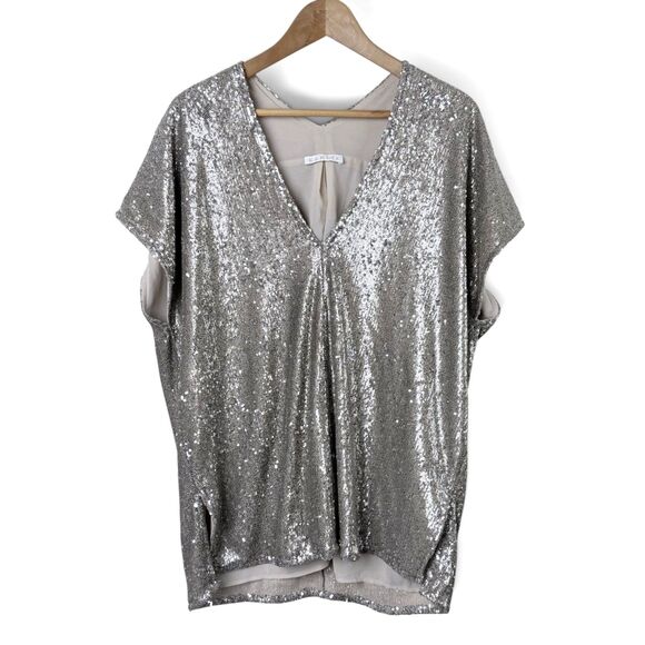 Karlie Tops - Karlie Champagne Sequin Plunge Neck Sleeveless Party Top Size L
